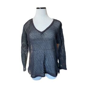 Sheer Fishnet Knit Sweater Black Fairy Grunge Y2K Goth Punk Indie Sleaze Alt Emo